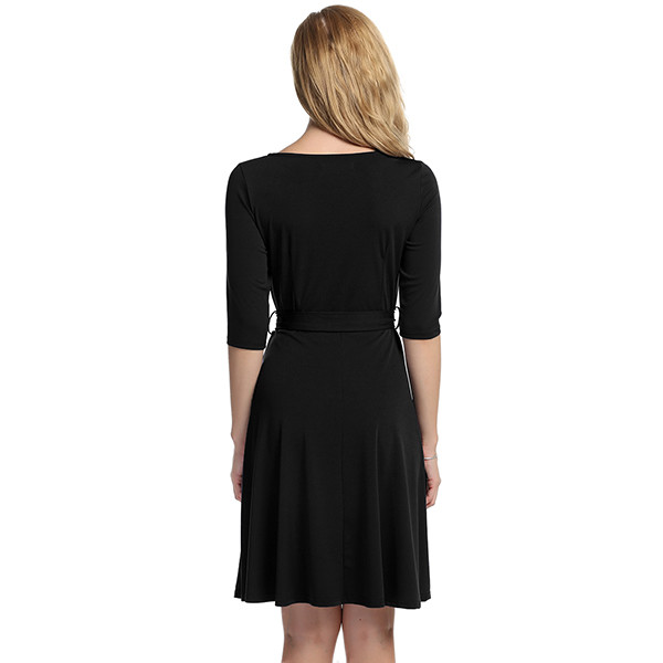 Meaneor-New-Women-Autumn-Dress-with-Cloth-Belt-Casual-O-Neck-Half-sleeve-Vestidos-Solid-Knee-Length--32736476283