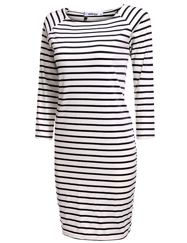 Meaneor-Women-Autumn-Striped-Dress-Bodycon-34-Sleeve-Casual-Slim-Pencil-Clothing-Black-White-Gray-wh-32722389853