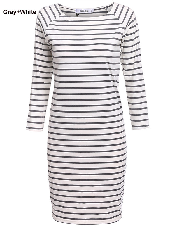 Meaneor-Women-Autumn-Striped-Dress-Bodycon-34-Sleeve-Casual-Slim-Pencil-Clothing-Black-White-Gray-wh-32722389853