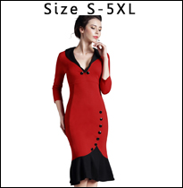 Mermaid-Red-Formal-dresses-Cap-Sleeve-Pocket-Summer-dress-Women-V-Neck-Vintage-Size-XXL-Buttons-Body-32381986121