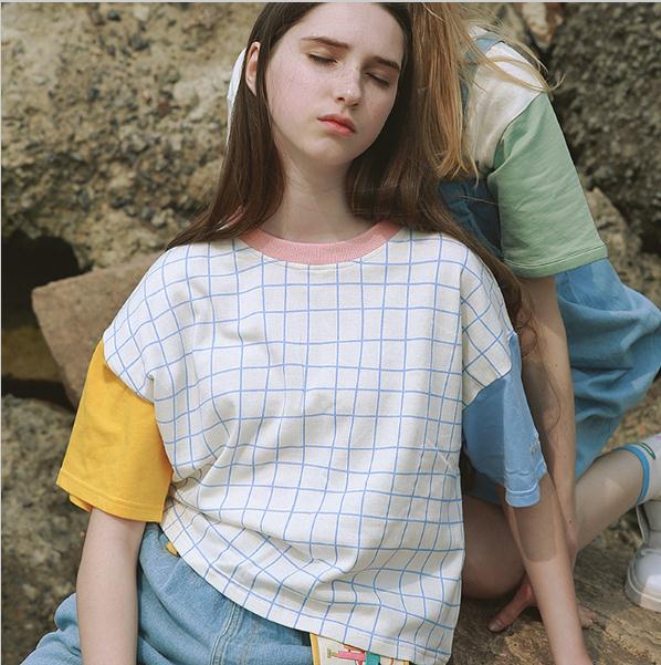 Merry-Pretty-New-Summer-Women-Letter-Embroidery-Plaid-t-shirt-Fashion-Patchwork-Design-T-shirts-Shor-32795144330