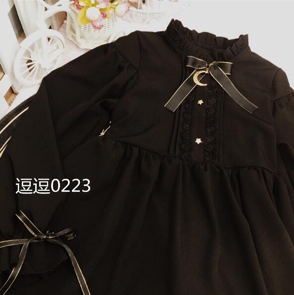 Moonlight-Castle-Cute-Women39s-Color-Black-Gothic-Lolita-Dress-Ribbon-Bow-Thick-Chiffon-Round-Collar-32787468743