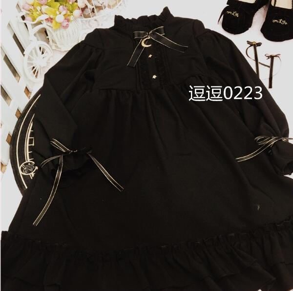 Moonlight-Castle-Cute-Women39s-Color-Black-Gothic-Lolita-Dress-Ribbon-Bow-Thick-Chiffon-Round-Collar-32787468743