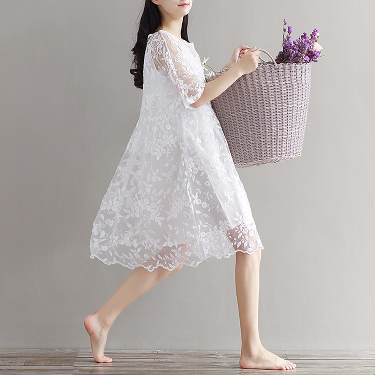 Mori-Girl-Chiffon-Dress-White-Color-High-Waist-Embroidery-Lace-Women-Dress-Half-Dress-O-Neck-Two-Pie-32687236537