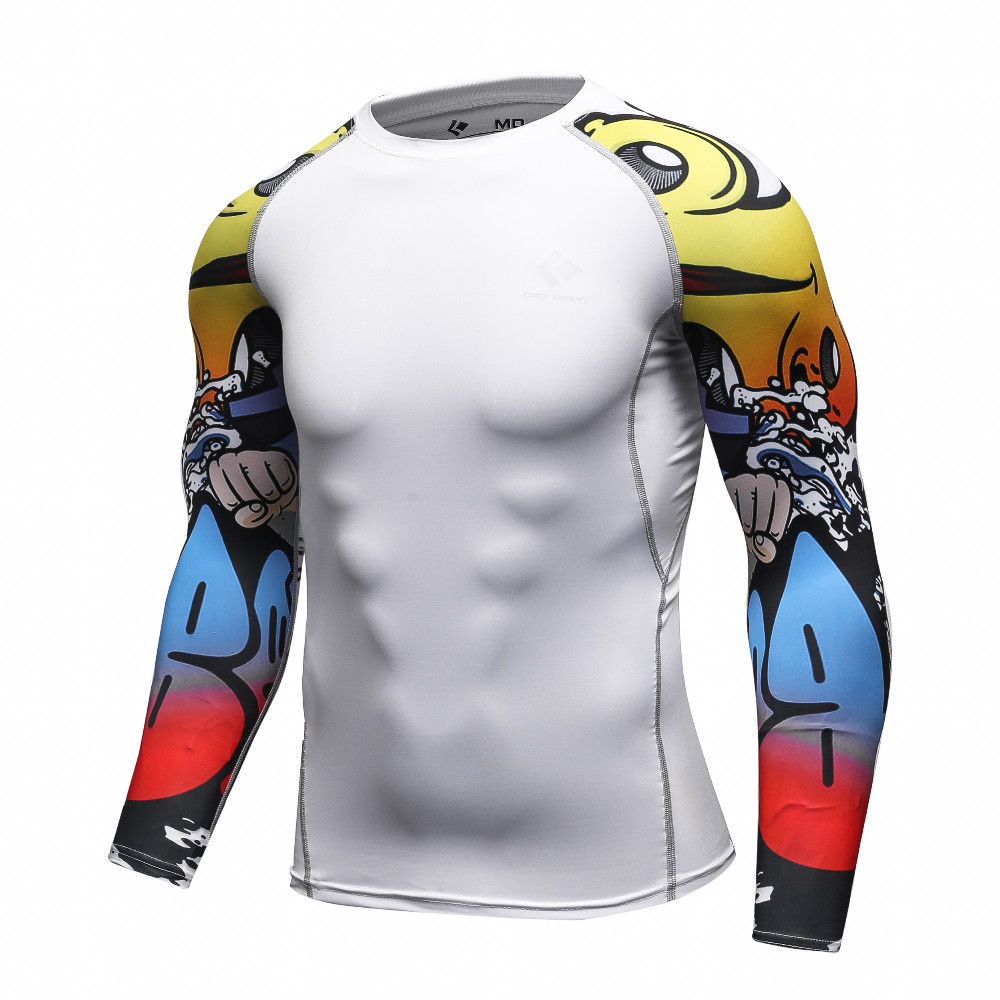 Muscle-Men-Compression-Tight-T-shirt-Long-Sleeves-Double-Sides-Prints-MMA-Rashguard-Fitness-Base-Lay-32748289825