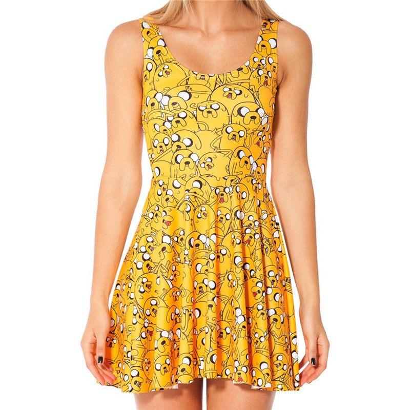 NADANBAO-Autumn-Women-Dresses-Adventure-Time-Jake-Print-Pleated-Dress-Sexy-Sleeveless-Reversible-Ska-32382736623