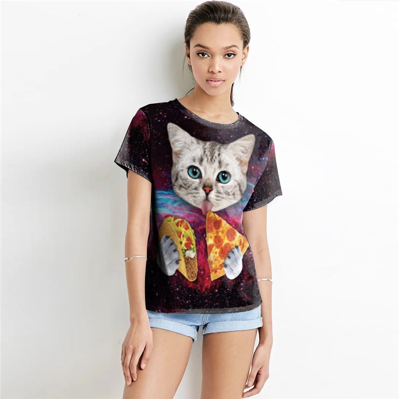 NADANBAO-New-Design-Tees-Summer-Style-Women-3d-Shirt-Cat-T-Shirt-Cat-Eating-Pizza-Shirts-Space-Galax-32665484094