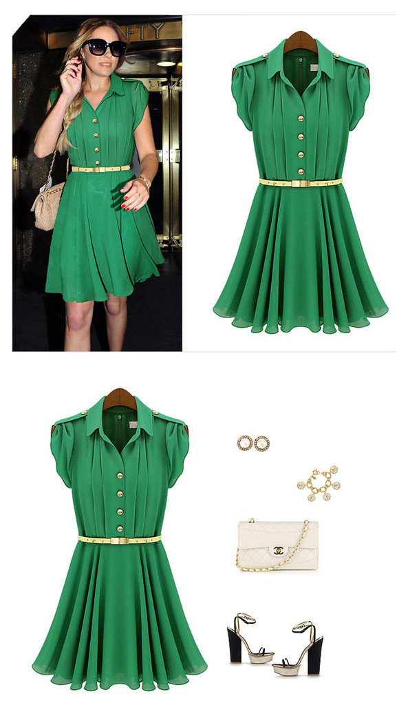 New-2014-Fashion-Women-Summer-Spring-Dress-Lapel-Single-Breasted-Tunic-Chiffon-Casual-Dress-Green-Pi-1647947476