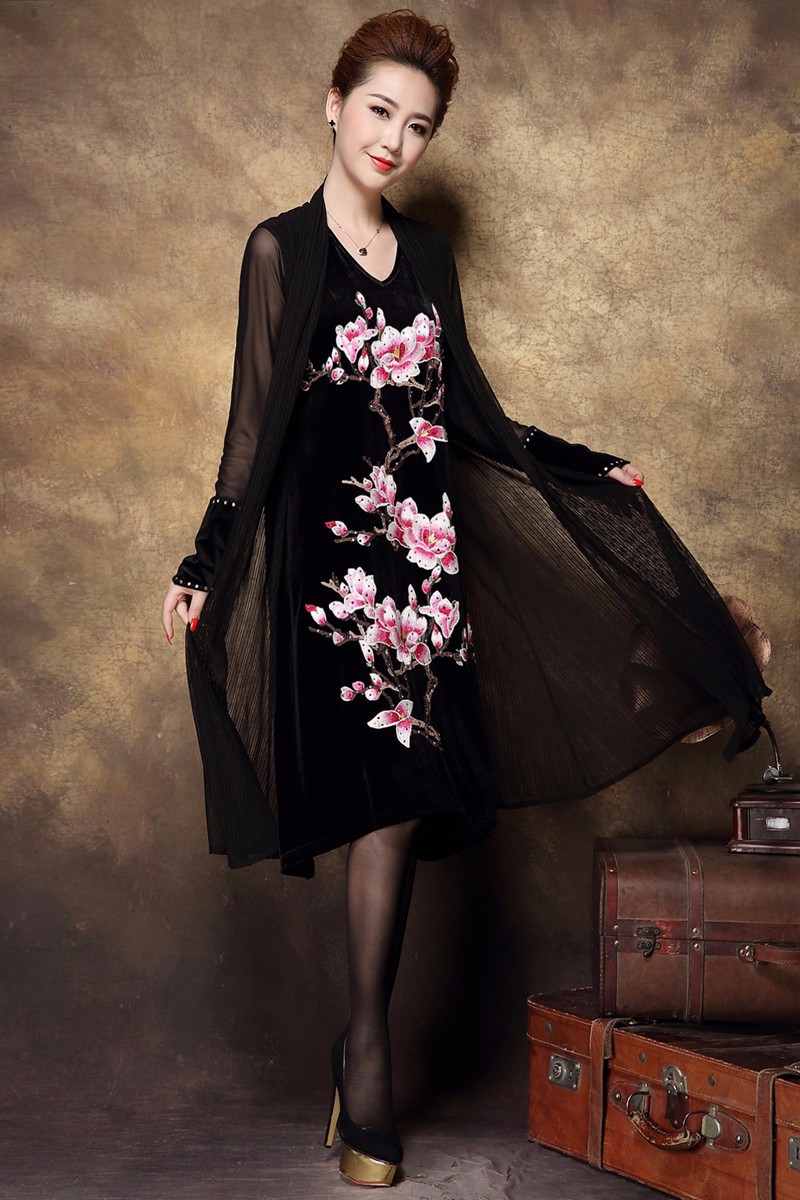 New-2016-Autumn-Women-Plus-size-floral-embroidery--Dress-faux-two-vintage-dress-high-end-middle-age--32727903361