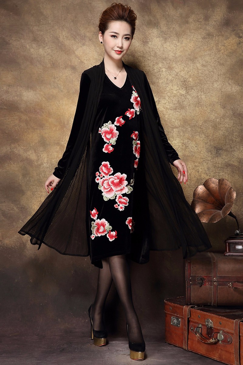 New-2016-Autumn-Women-Plus-size-floral-embroidery--Dress-faux-two-vintage-dress-high-end-middle-age--32727903361