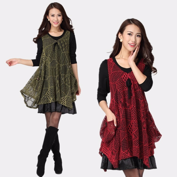 New-2016-Autumn-winter-dress-two-pcs-set-Women-loose-elegant-Dress-twinset-mesh-modal-dresses-casual-32708451091