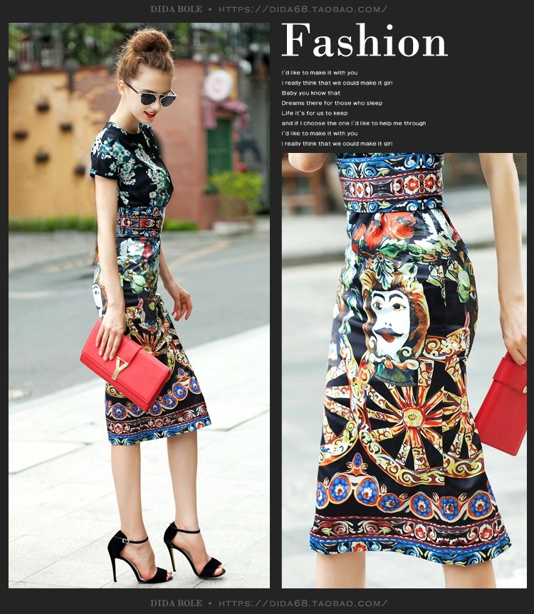 New-2016-Designer-Runway-Summer-style-Sheath-Dress-High-Quality-Women39s-Short-sleeve-Vintage-Print--32684459660