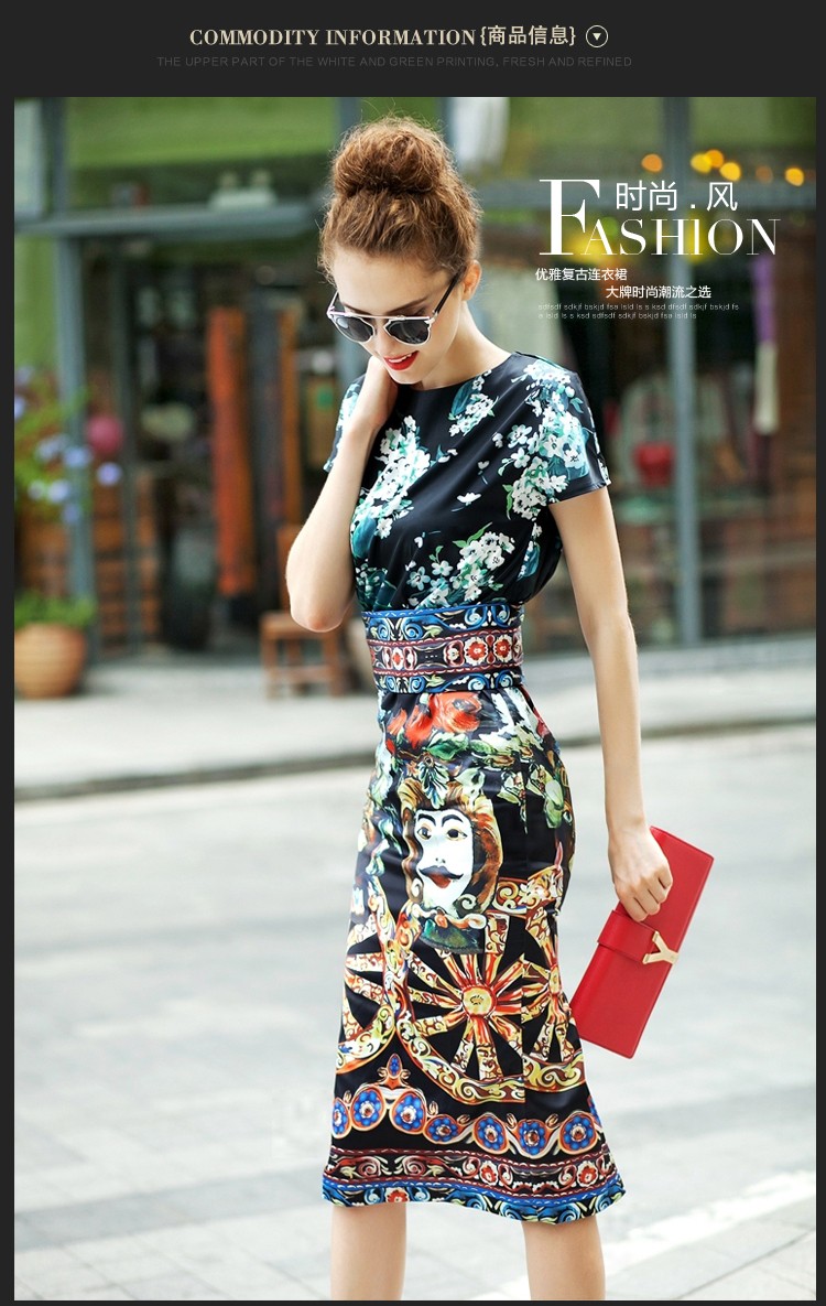 New-2016-Designer-Runway-Summer-style-Sheath-Dress-High-Quality-Women39s-Short-sleeve-Vintage-Print--32684459660