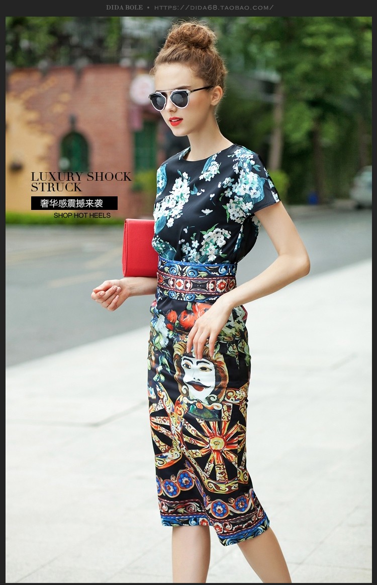 New-2016-Designer-Runway-Summer-style-Sheath-Dress-High-Quality-Women39s-Short-sleeve-Vintage-Print--32684459660