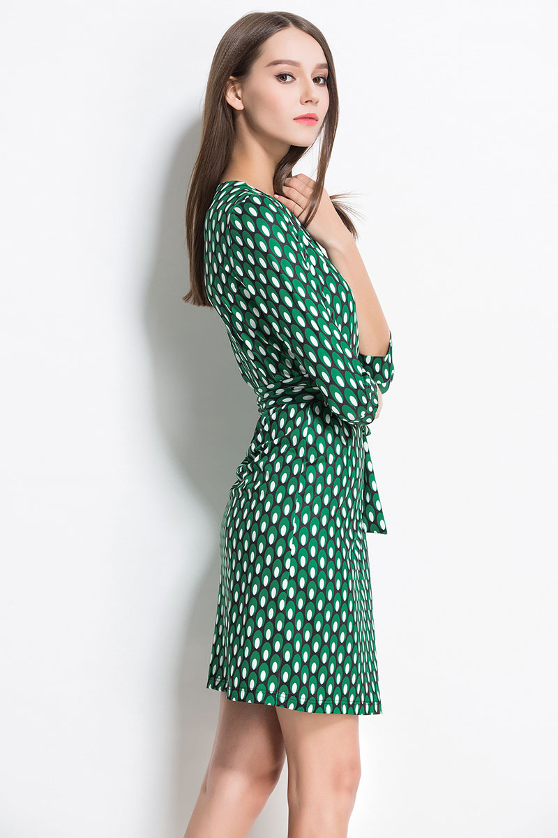 New-2016-Women-Fashion-Wrap-Dress-V-Neck-Cropped-Sleeve-belted-Dots-Print-Dress-Waistband-Split-Shea-32735242622