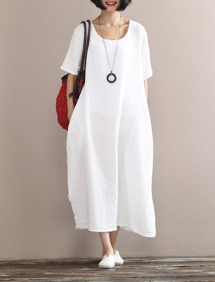 New-2017-Summer-Arts-style-High-Quality-cotton-linen-Robe-white-Dress-Women-Vintage-Short-sleeve-Loo-32791136885