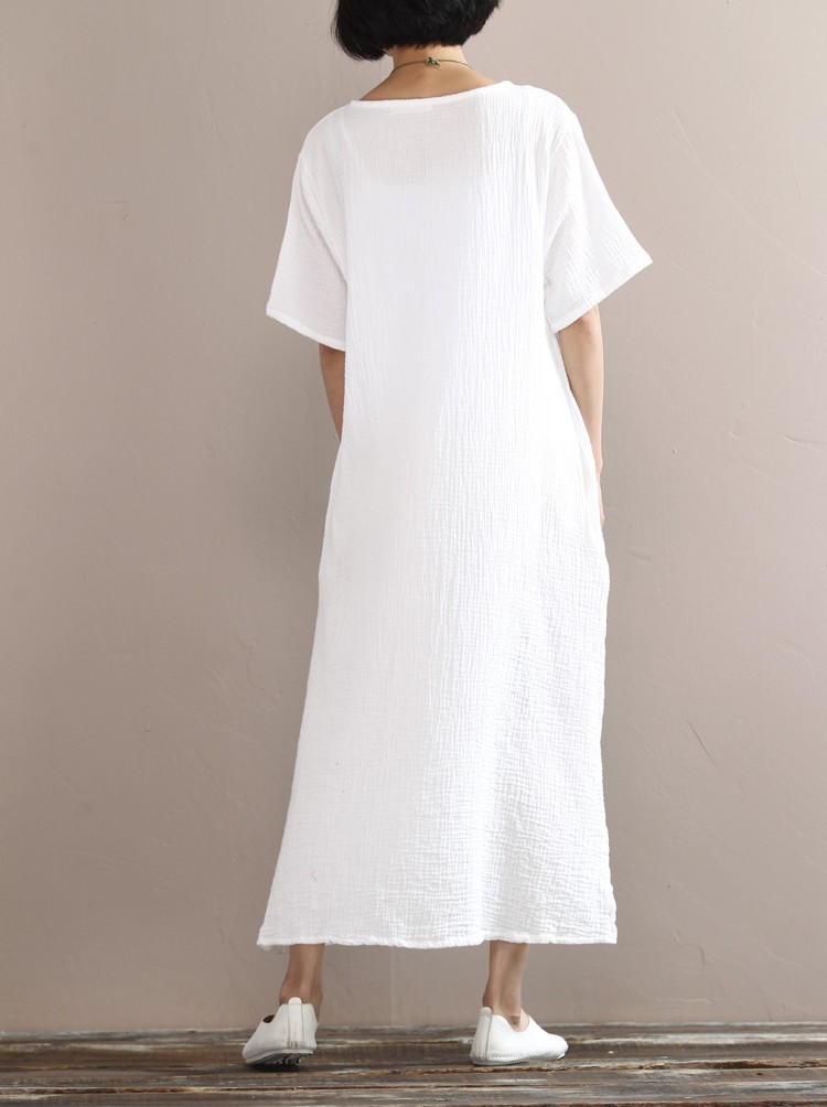 New-2017-Summer-Arts-style-High-Quality-cotton-linen-Robe-white-Dress-Women-Vintage-Short-sleeve-Loo-32791136885