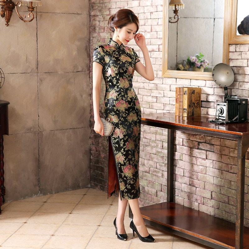 New-Arrival-Black-Chinese-National-Trend-Satin-Cheongsam-Vintage-Long-Qipao-Oversize-S-M-L-XL-XXL-XX-32658348863