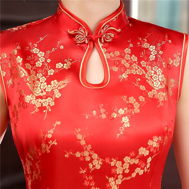 New-Arrival-Black-Chinese-Traditional-Dress-Women-Satin-Polyester-Cheongsam-Long-Dripping-Qipao-Top--32657883761