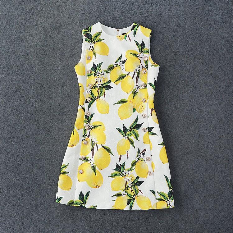 New-Arrival-Lemons-Printed--Jacquard-Sleeveless--Dress--160409LU01-32650063903