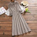 New-Arrival-Spring-Autumn-Women-Plaid-Dress-Turn-Down-Collar-Casual-Loose-Pleated-Cotton-Elbise-Gray-32713983512