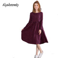 New-Arrival-Spring-Autumn-Women-Plaid-Dress-Turn-Down-Collar-Casual-Loose-Pleated-Cotton-Elbise-Gray-32713983512