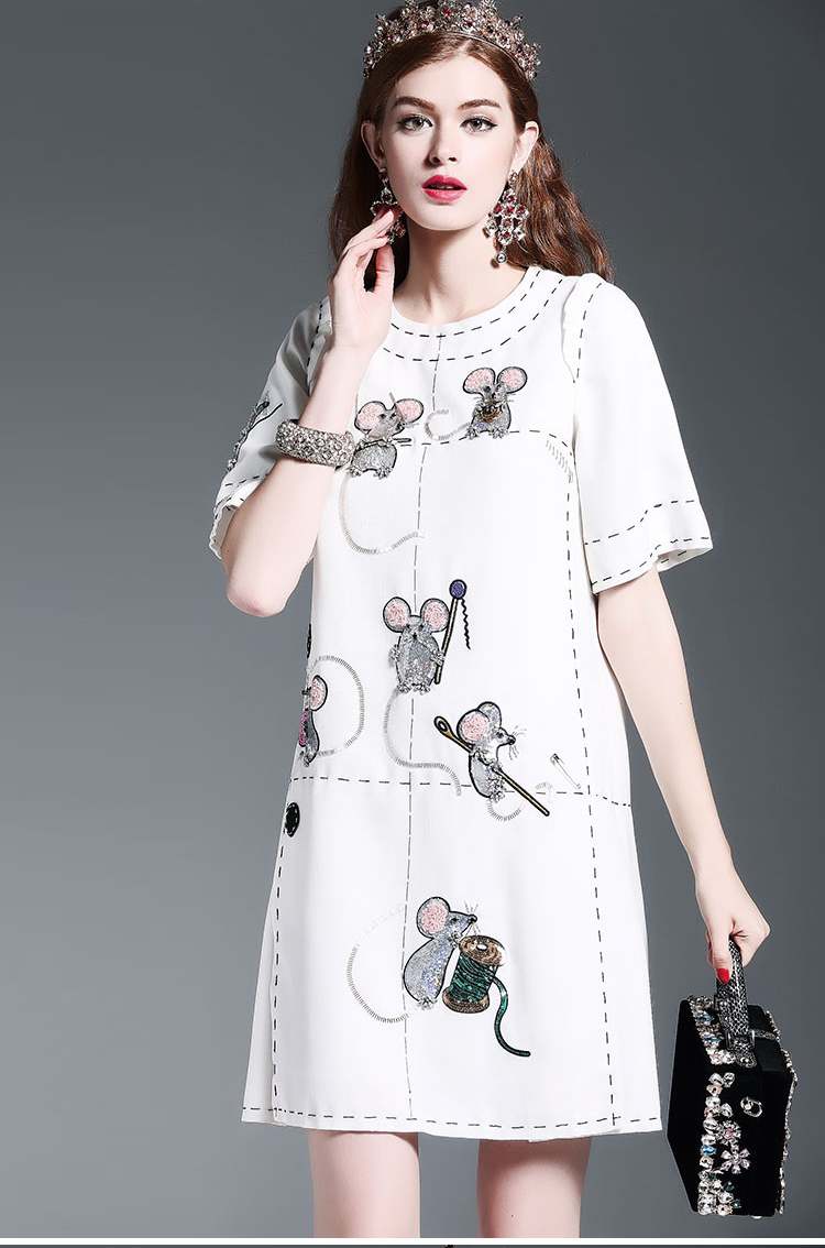 New-Fashion-2016-Runway-Dress-Women39s-High-Quality-Animal-Mouse-Sequin-Beading-Casual-Loose-Straogj-32705790630