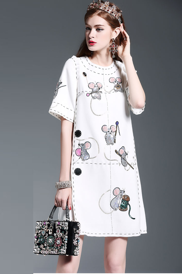 New-Fashion-2016-Runway-Dress-Women39s-High-Quality-Animal-Mouse-Sequin-Beading-Casual-Loose-Straogj-32705790630