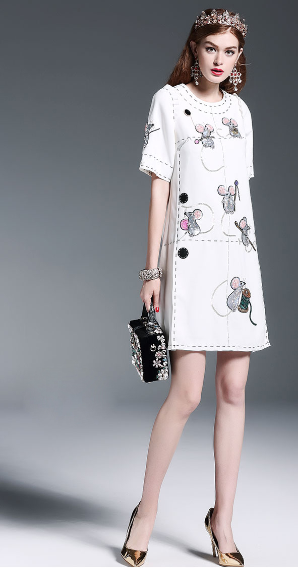 New-Fashion-2016-Runway-Dress-Women39s-High-Quality-Animal-Mouse-Sequin-Beading-Casual-Loose-Straogj-32705790630