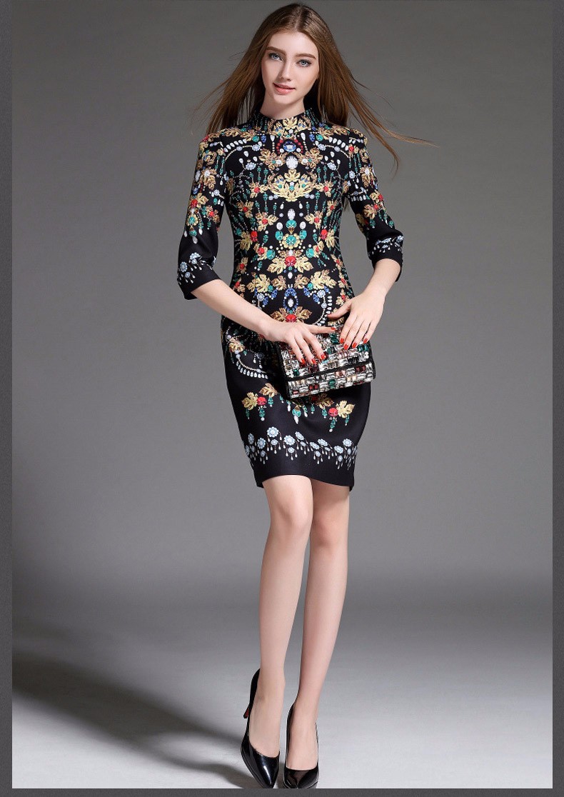 New-Fashion-2016-Runway-Dress-Women39s-High-Quality-Seven-Sleeve-Luxury-Print-Vintage-Knee-Length-Dr-32762203283