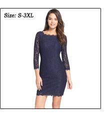 New-Fashion-Royal-Blue-Chiffon-Lace-Women-Clothing-A-Line-34-Sleeve-Sexy-Illusion-Lace-Casual-Dress--32717460215