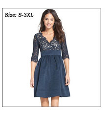 New-Fashion-Royal-Blue-Chiffon-Lace-Women-Clothing-A-Line-34-Sleeve-Sexy-Illusion-Lace-Casual-Dress--32717460215