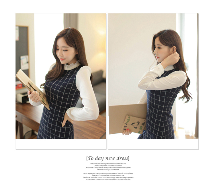 New-Long-Sleeve-dress-Korean-Women-Slim-summer-autumn-plaid-Dress-Party-Office-mini-polyester-work-w-32497488933