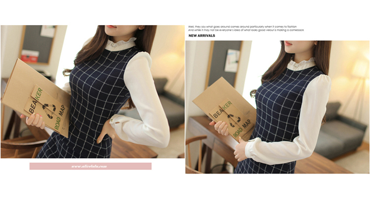 New-Long-Sleeve-dress-Korean-Women-Slim-summer-autumn-plaid-Dress-Party-Office-mini-polyester-work-w-32497488933