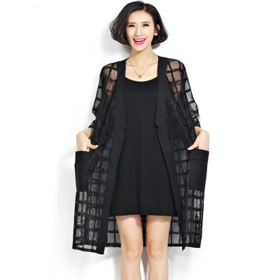 New-Plus-Size-Chiffon-Coat-Summer-Style-Fashion-Women39s-Clothing-Big-Size-Black-Plaid-Print-Loose-H-32714802733