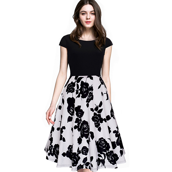 New-Summer-Fashion-Women-Tropical-Swing-A-line-Dresses-Elegant-Short-Sleeve-Round-Neck-Fresh-Floral--32665157101