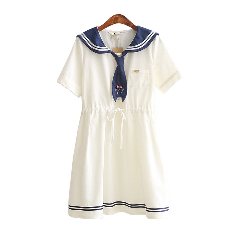 New-Summer-ladies-sailor-collar-cat-embroidery-white-dress-preppy-style-dresses-Girl-casual-vestidos-32694238910