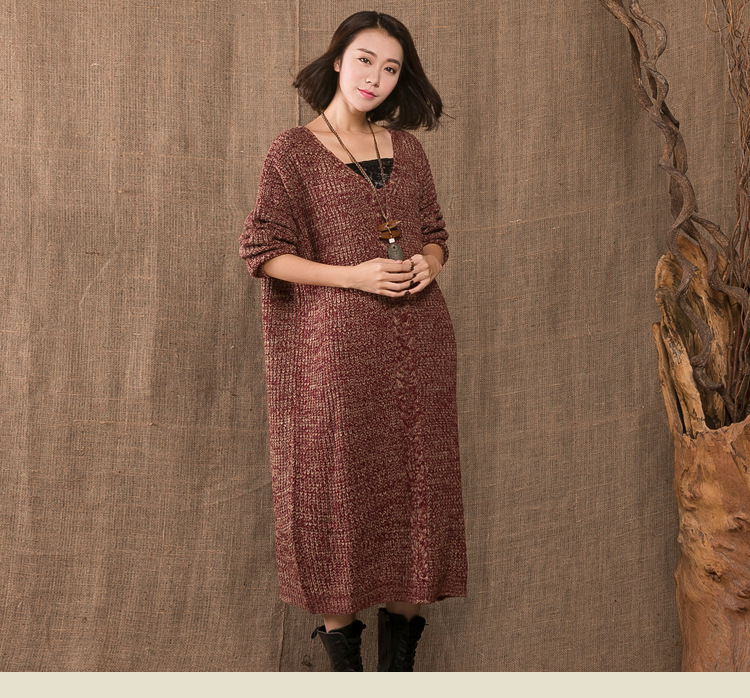 New-Thickened-Pullover-Dress-2018-Fall-Winter-Long-Sleeve-V-Neck-Loose-Plus-Size-Cotton-Linen-Mori-G-32496799683