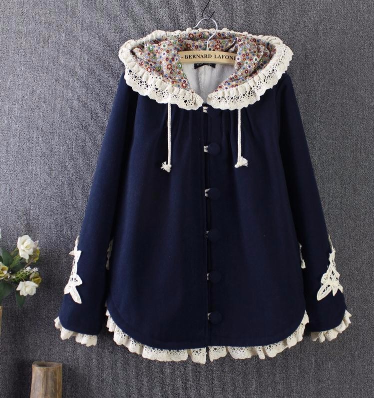 New-Winter-Women-Jacket-Japanese-Style-Mori-Girl-Flower-Lace-Patchwork-Long-Sleeve-Hooded-Wool-Plus--32764335929