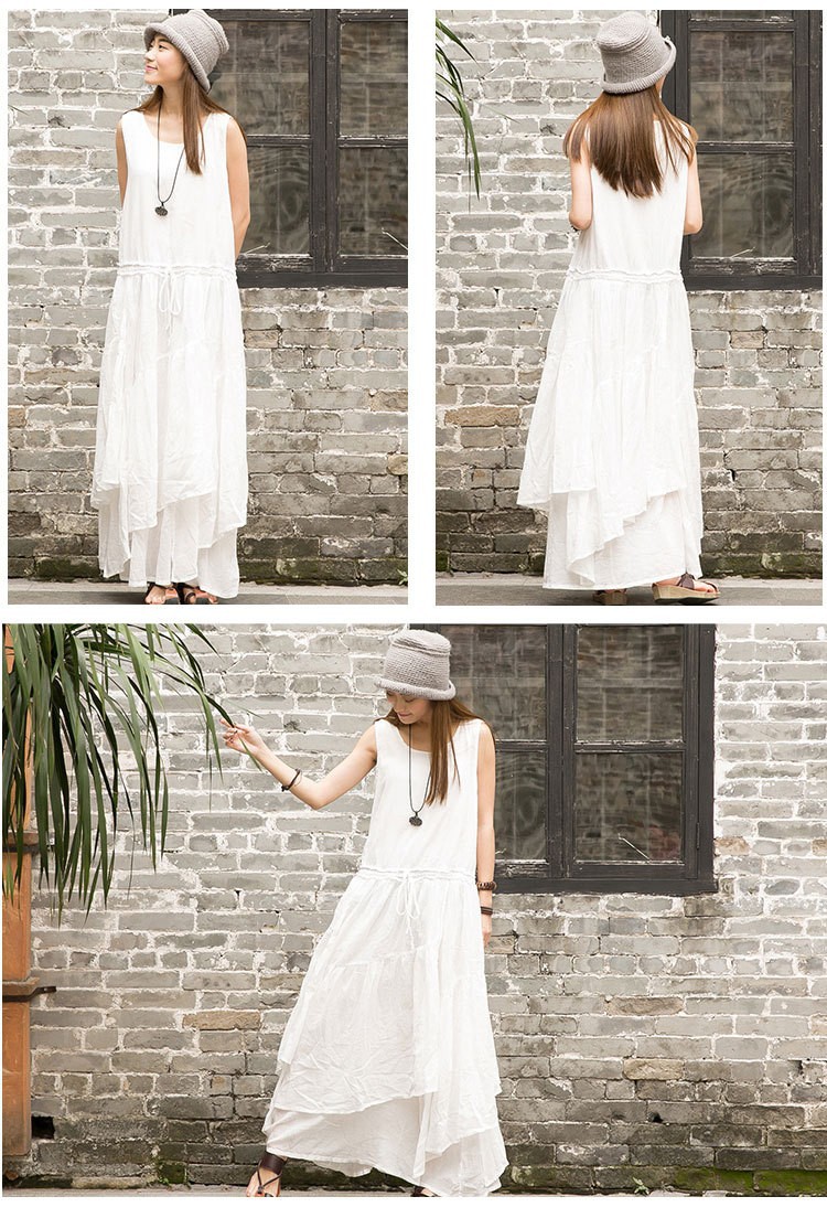 New-fashion-Summer-women-cotton-linen-multilayer-bottom-vest-dress-sleeveless-irregular-long-dresses-32310361446