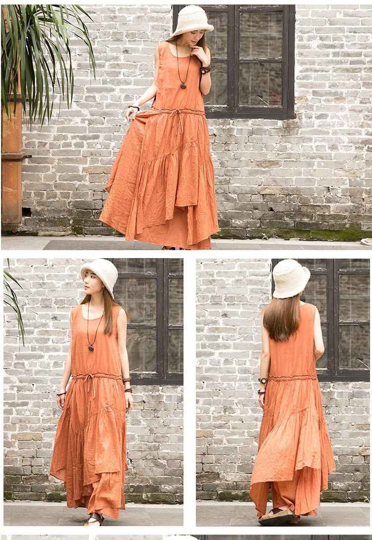 New-fashion-Summer-women-cotton-linen-multilayer-bottom-vest-dress-sleeveless-irregular-long-dresses-32310361446