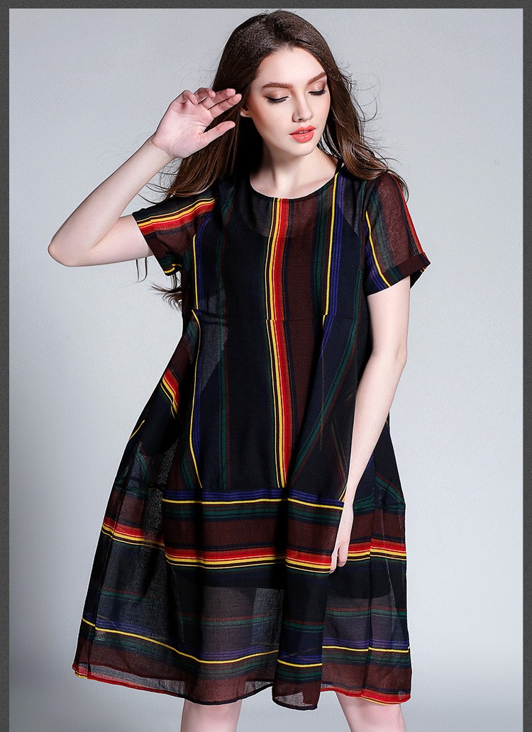 New2016-Summer-Women-colorful-stripe-Cotton-Linen-loose-Dress-twinset-elegant-dress-linen-dresssleev-32677110794