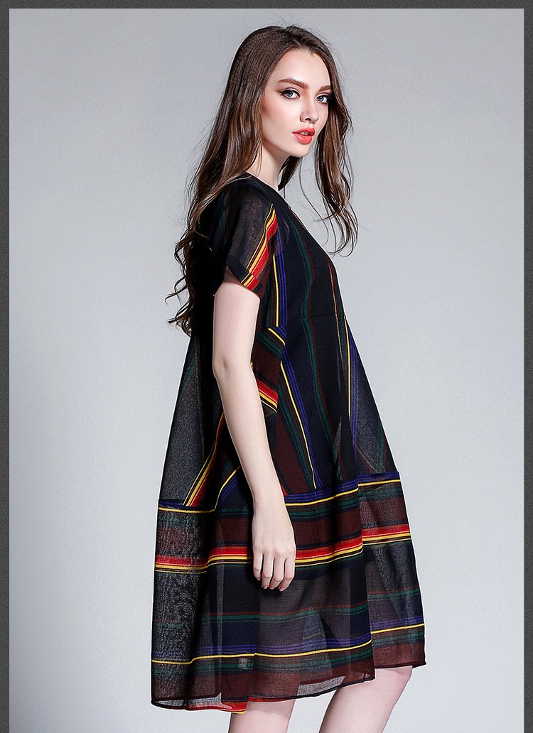 New2016-Summer-Women-colorful-stripe-Cotton-Linen-loose-Dress-twinset-elegant-dress-linen-dresssleev-32677110794