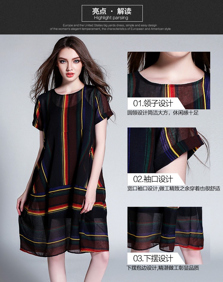 New2016-Summer-Women-colorful-stripe-Cotton-Linen-loose-Dress-twinset-elegant-dress-linen-dresssleev-32677110794