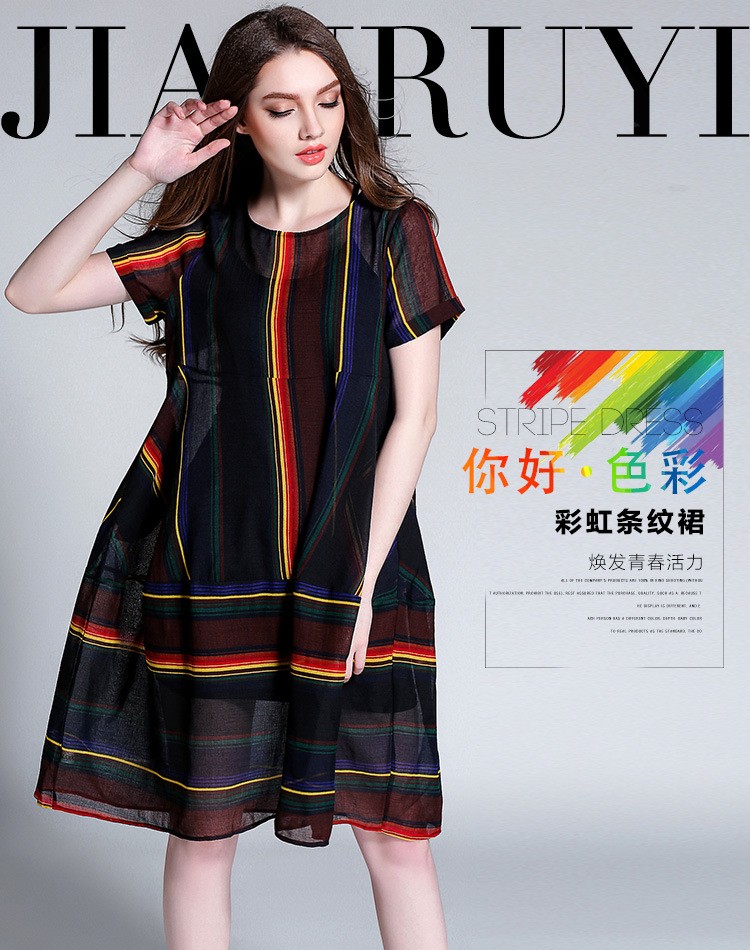 New2016-Summer-Women-colorful-stripe-Cotton-Linen-loose-Dress-twinset-elegant-dress-linen-dresssleev-32677110794