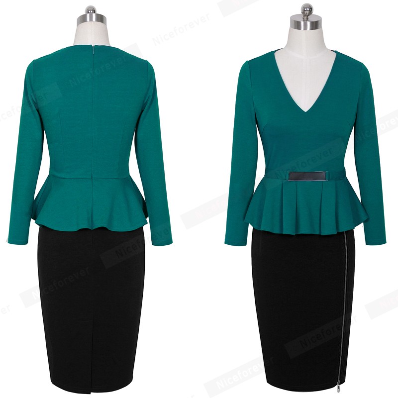 Nice-forever-Casual-Elegant-Work-Peplum-Vintage-dress-Stylish-Office-Lady-Patchwork-34-Full-Sleeve-R-32480598222