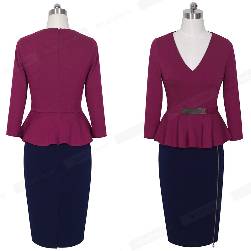 Nice-forever-Casual-Elegant-Work-Peplum-Vintage-dress-Stylish-Office-Lady-Patchwork-34-Full-Sleeve-R-32480598222