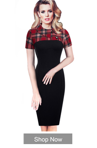 Nice-forever-Plaid-Sheath-Work-Dress-Square-Neck-Women-Button-Fashion-Elegant-Houndstooth-34-Sleeve--32490431871