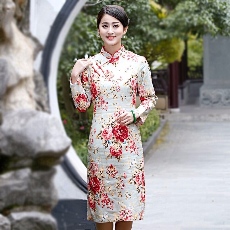 Novelty-Stylish-Chinese-Style-Dress-Ladies39-Cheongsam-Elegant-Slim-Linen-Cotton-Knee-Length-Qipao-S-32672958167