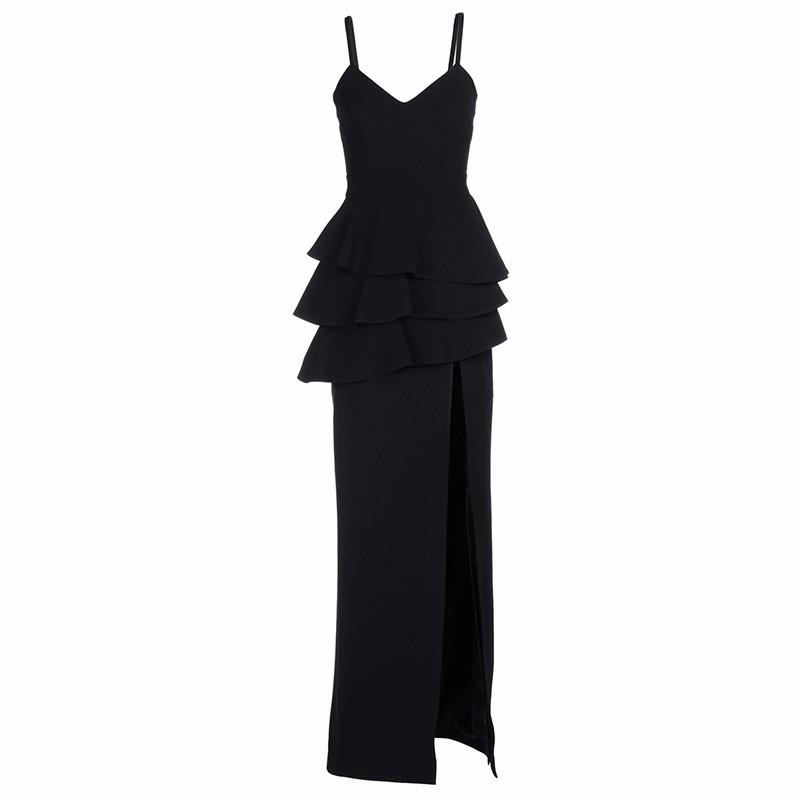 ORMELL-Ladies-V-Neck-Party-Dresses-2016-Elegant-Slim-Summer-Style-Black-Spaghetti-Strap-Vertical-Ple-32713152848